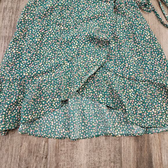 Lulus Dress Womens Size XS Totally Cute Time Green Floral Collared Wrap Mini NEW - Picture 9 of 15